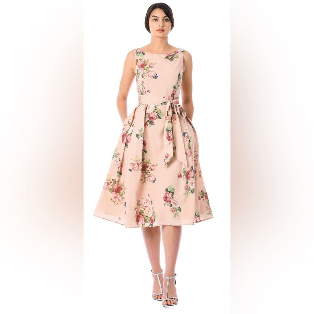eshakti Blush Pink Floral Midi Dress